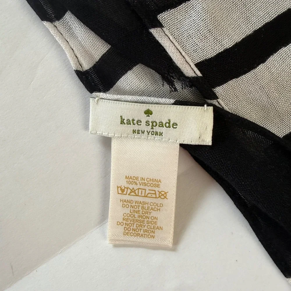 Kate Spade New York Scarf Black White‎ Striped Viscose Lightweight Wrap Shawl
